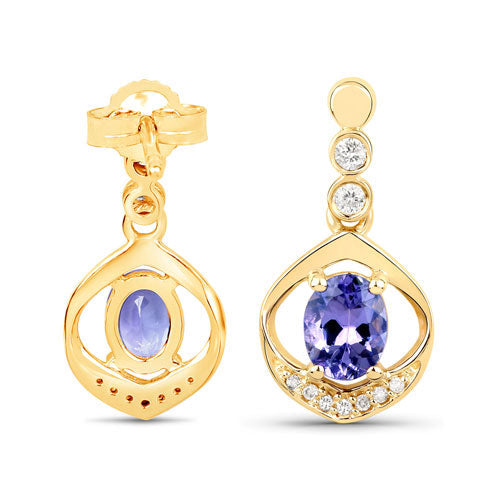 0.76 Carat Genuine Tanzanite and White Diamond 14K Yellow Gold Earrings on sale at MyriadMart
