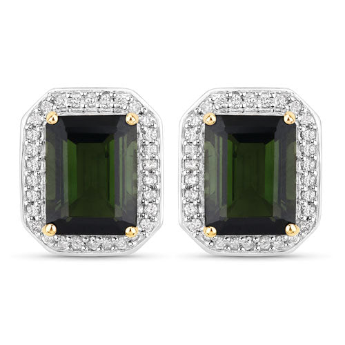 3.57 Carat Genuine Green Tourmaline and White Diamond 14K Yellow Gold Earrings on sale at MyriadMart