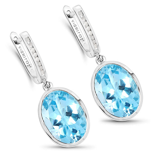 15.13 Carat Genuine Blue Topaz and White Diamond .925 Sterling Silver Earrings on sale at MyriadMart