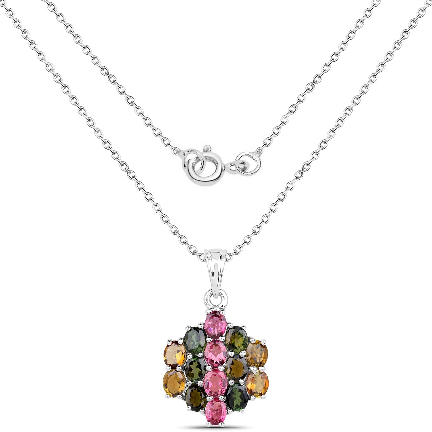 4.34 Carat Genuine Pink Tourmaline, Green Tourmaline & Brown Tourmaline .925 Sterling Silver Pendant on sale at MyriadMart