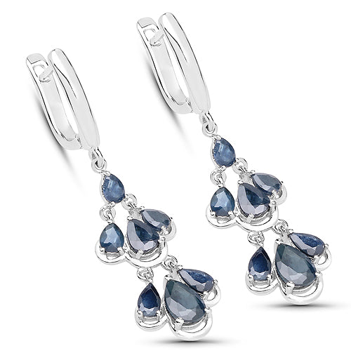 4.18 Carat Genuine Blue Sapphire .925 Sterling Silver Earrings on sale at MyriadMart