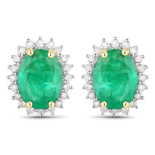 2.66 Carat Genuine Zambian Emerald and White Diamond 14K Yellow Gold Earrings on sale at MyriadMart