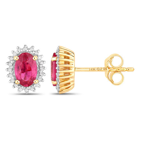 1.16 Carat Genuine Ruby and White Diamond 14K Yellow Gold Earrings on sale at MyriadMart