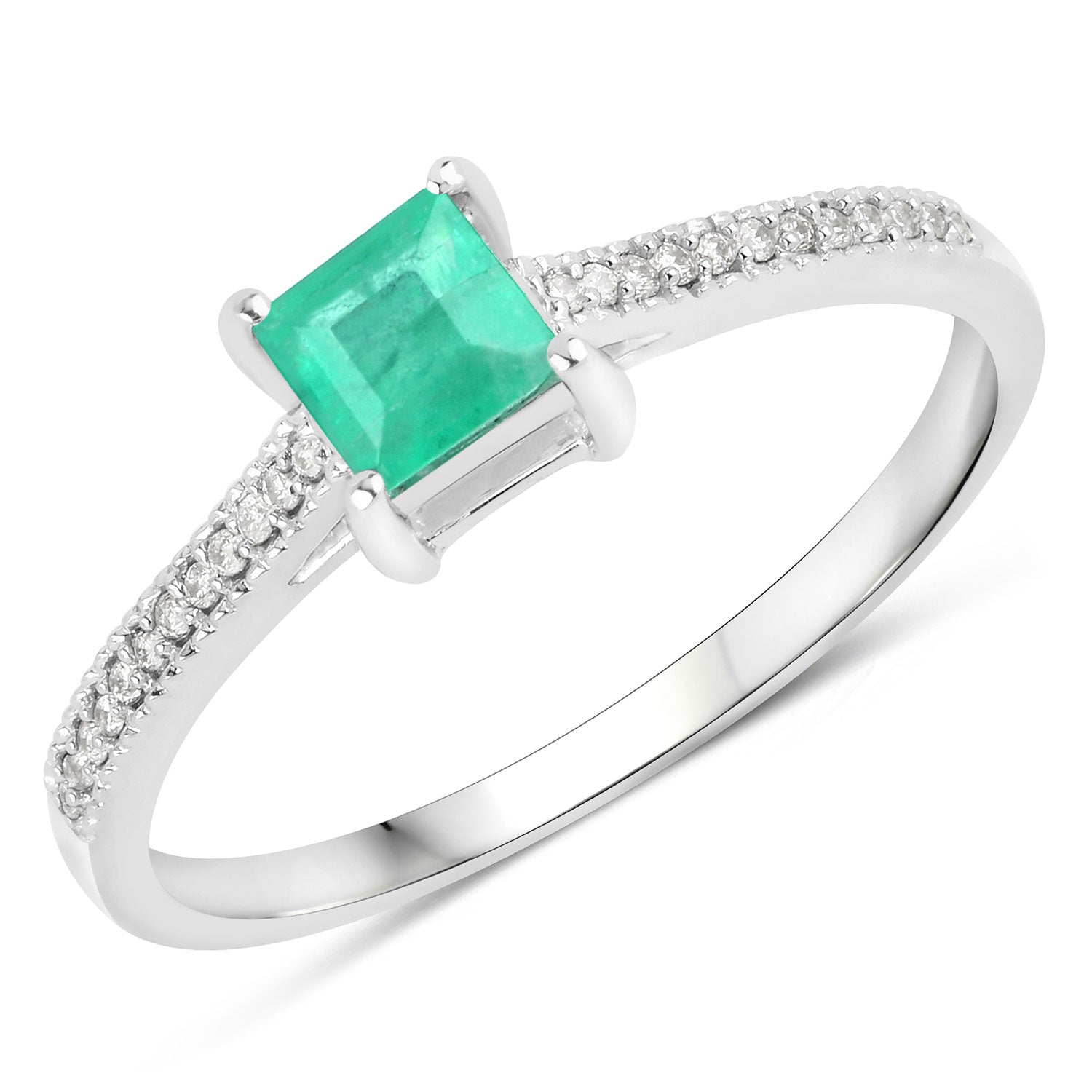 0.67 Carat Genuine Zambian Emerald and White Diamond 14K White Gold Ring
