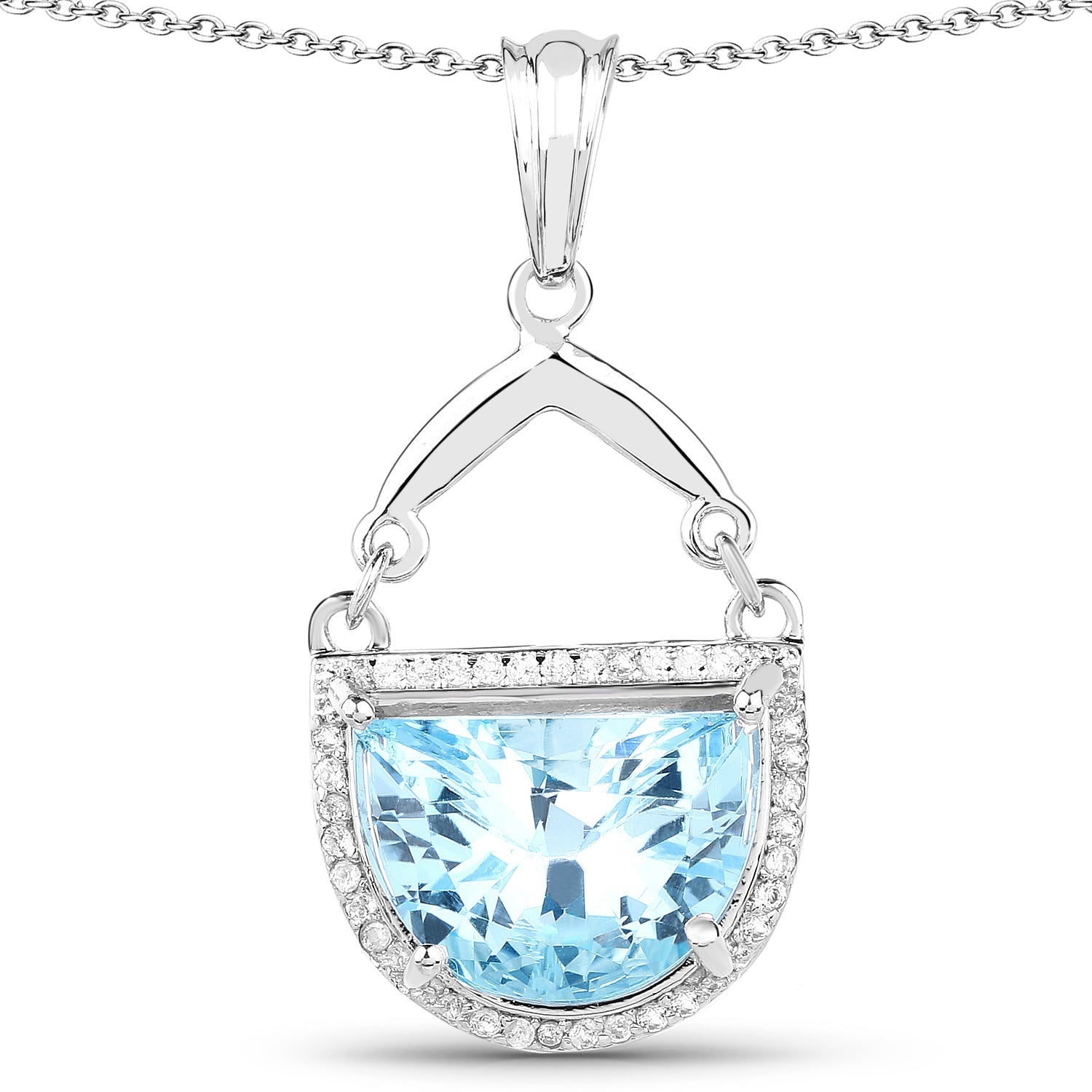4.08 Carat Genuine Swiss Blue Topaz & White Topaz .925 Sterling Silver Pendant on sale at MyriadMart