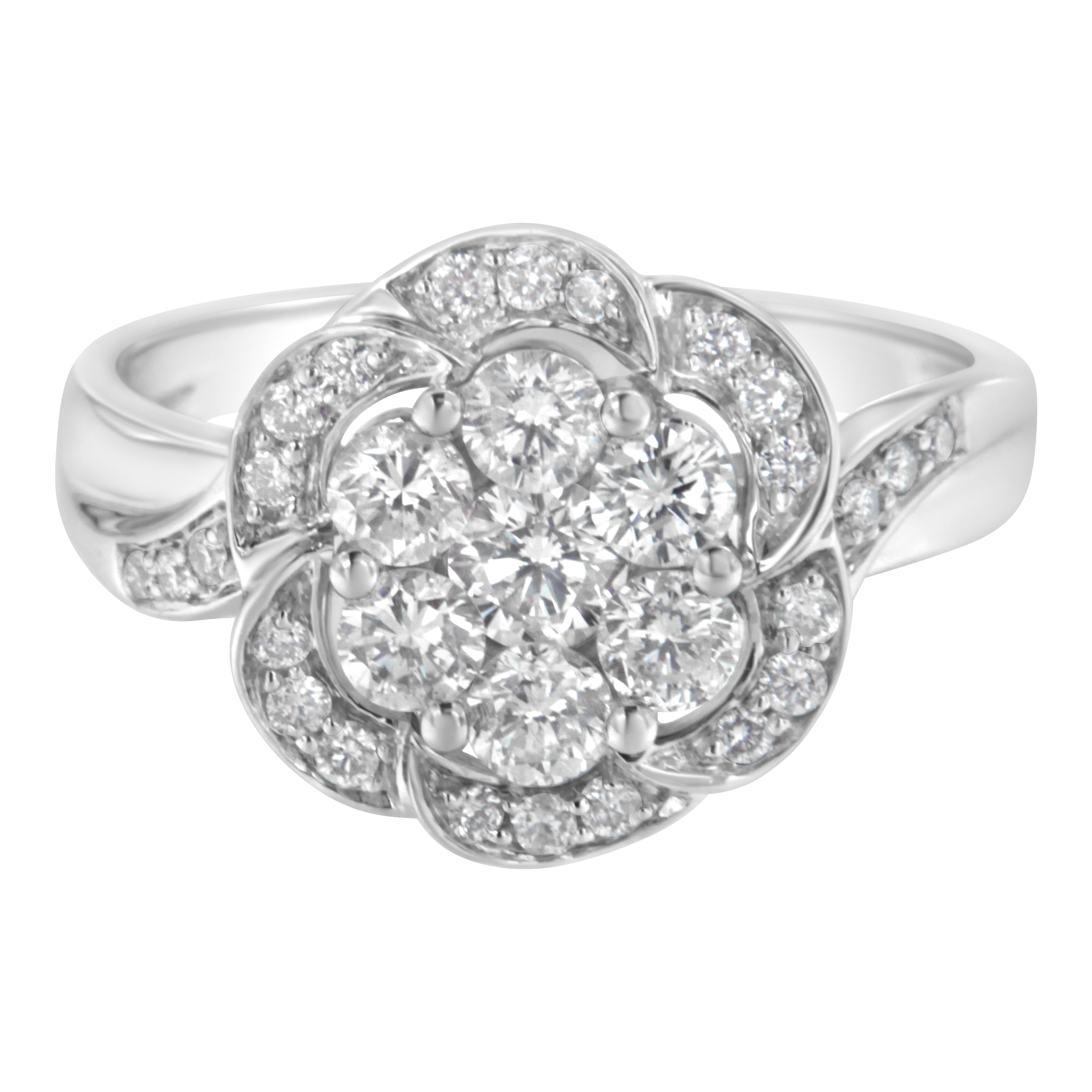 14K White Gold Floral Cluster Diamond Ring 1.0 Cttw, H-I Color, SI2-I1 Clarity - Size 6 on sale at MyriadMart