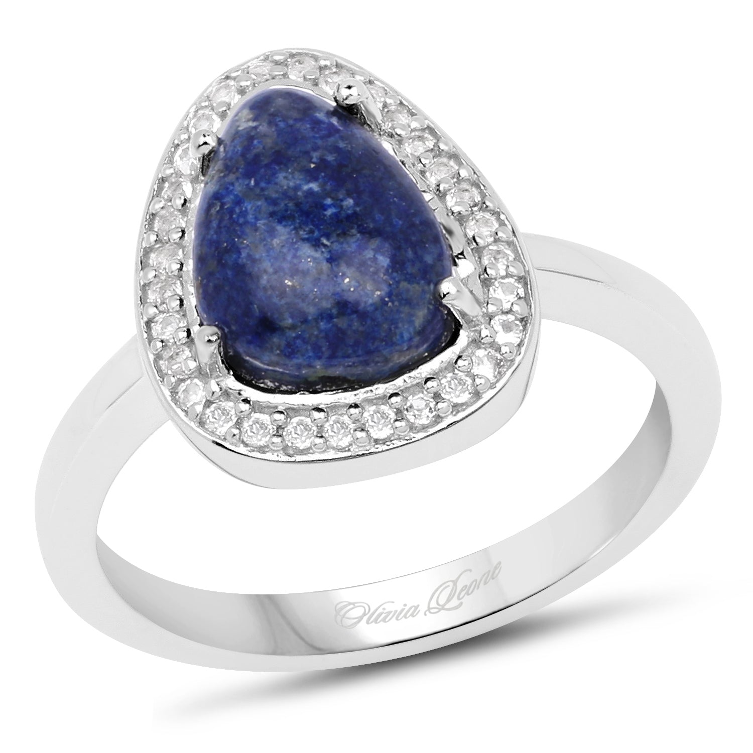2.03 Carat Genuine Lapis And White Topaz .925 Sterling Silver Ring on sale at MyriadMart