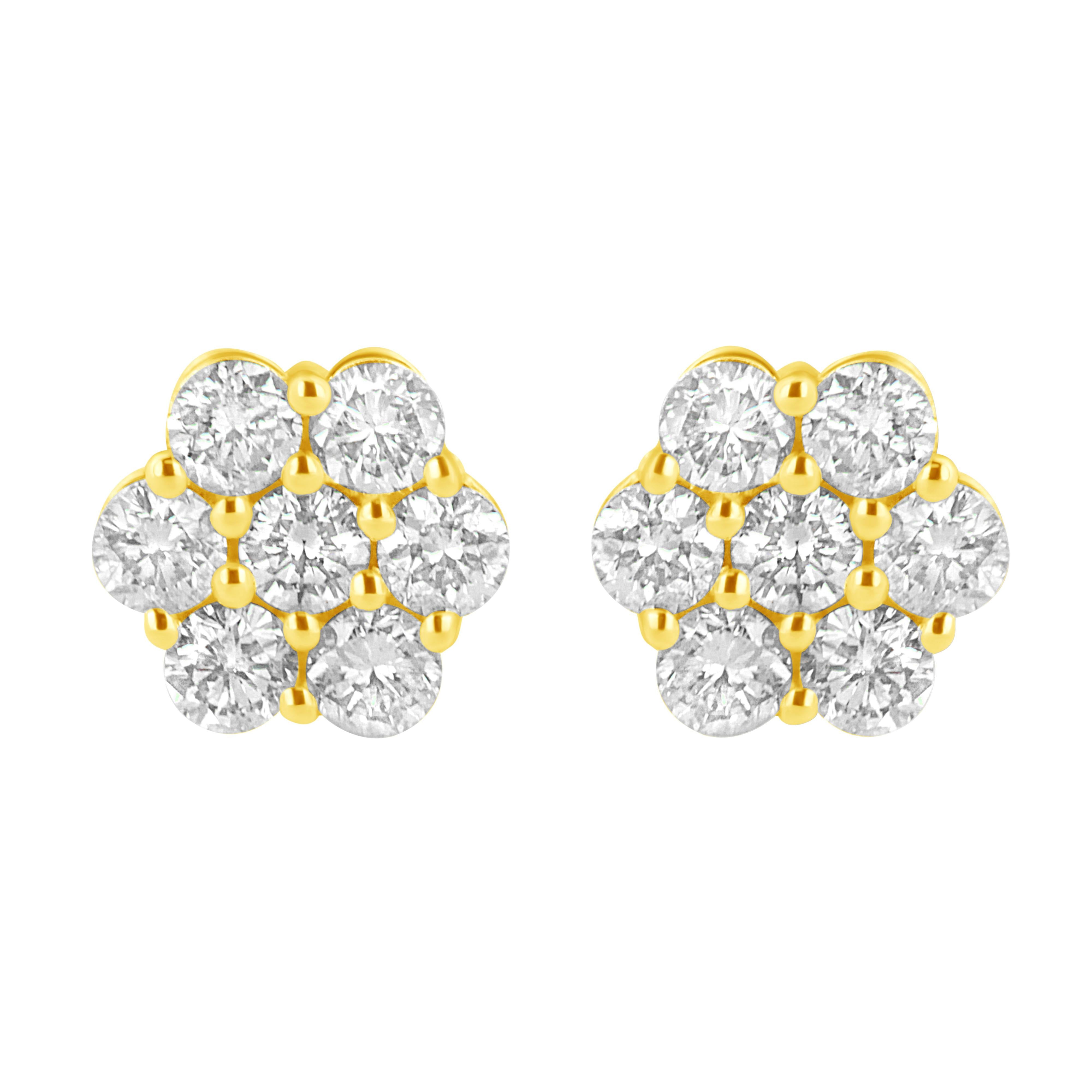 14K Yellow Gold 1.0 Cttw Diamond Flower Earring J-K Color, I1-I2 Clarity on sale at MyriadMart