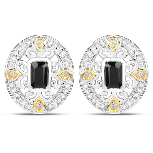 0.93 Carat Genuine Blue Sapphire and White Diamond .925 Sterling Silver Earrings on sale at MyriadMart