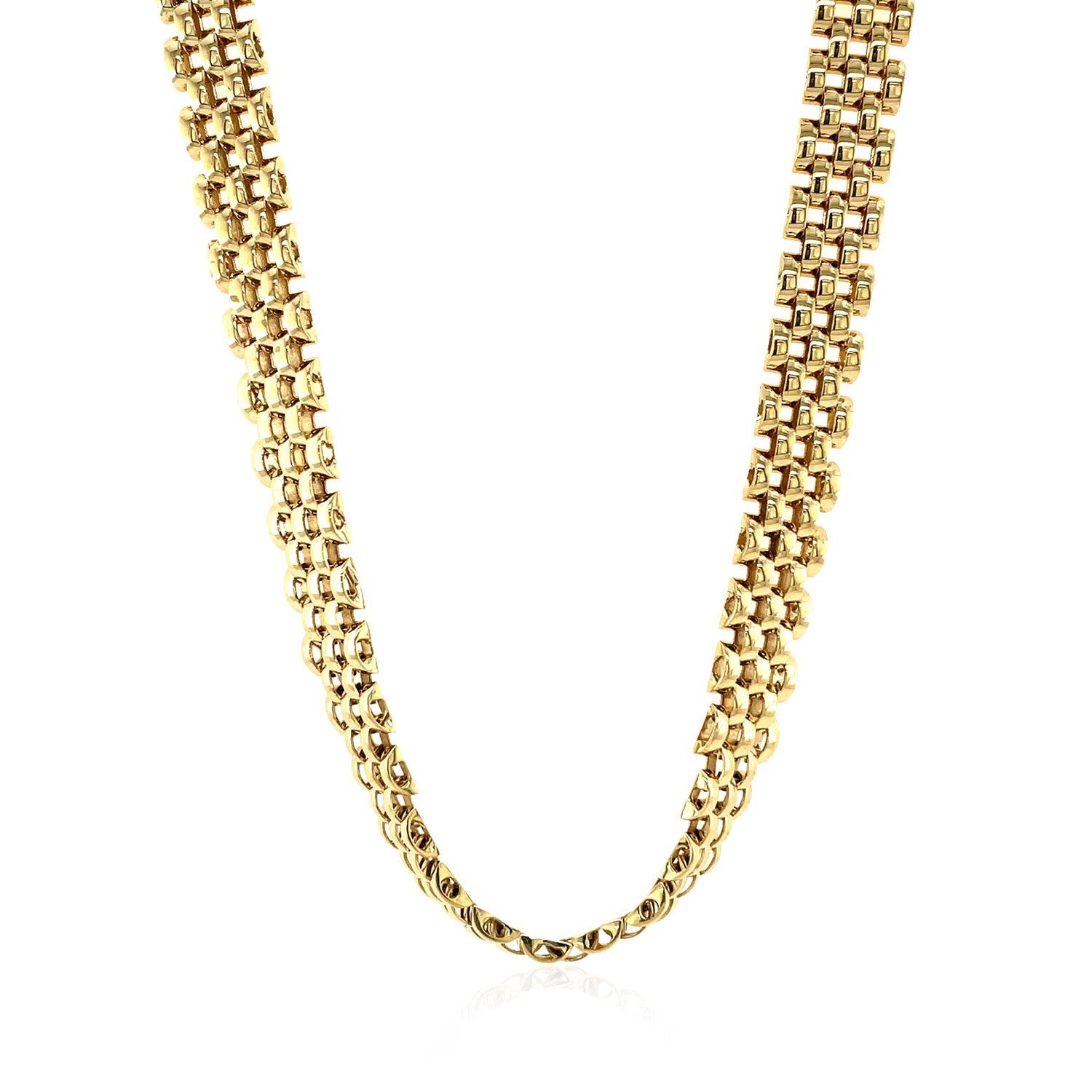 14k Yellow Gold Fancy Polished Multi-Row Panther Link Necklace on sale at MyriadMart