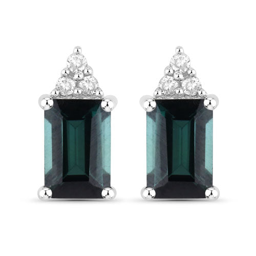 1.25 Carat Genuine Green Tourmaline and White Diamond 14K White Gold Earrings on sale at MyriadMart