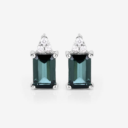 1.25 Carat Genuine Green Tourmaline and White Diamond 14K White Gold Earrings on sale at MyriadMart