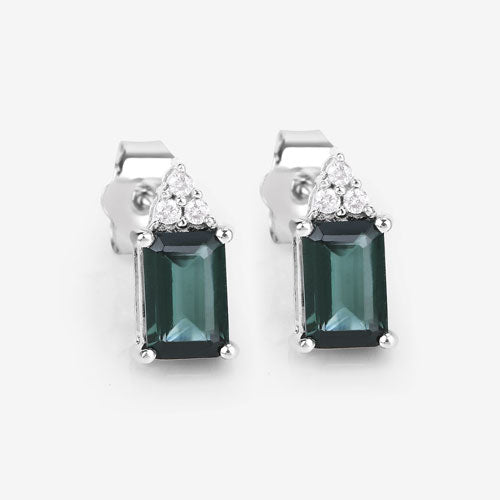 1.25 Carat Genuine Green Tourmaline and White Diamond 14K White Gold Earrings on sale at MyriadMart
