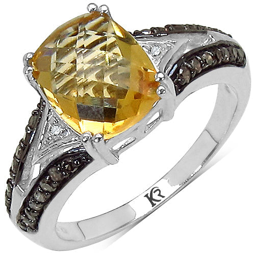 2.82 Carat Genuine Citrine, Champagne Diamond & White Diamond .925 Sterling Silver Ring on sale at MyriadMart