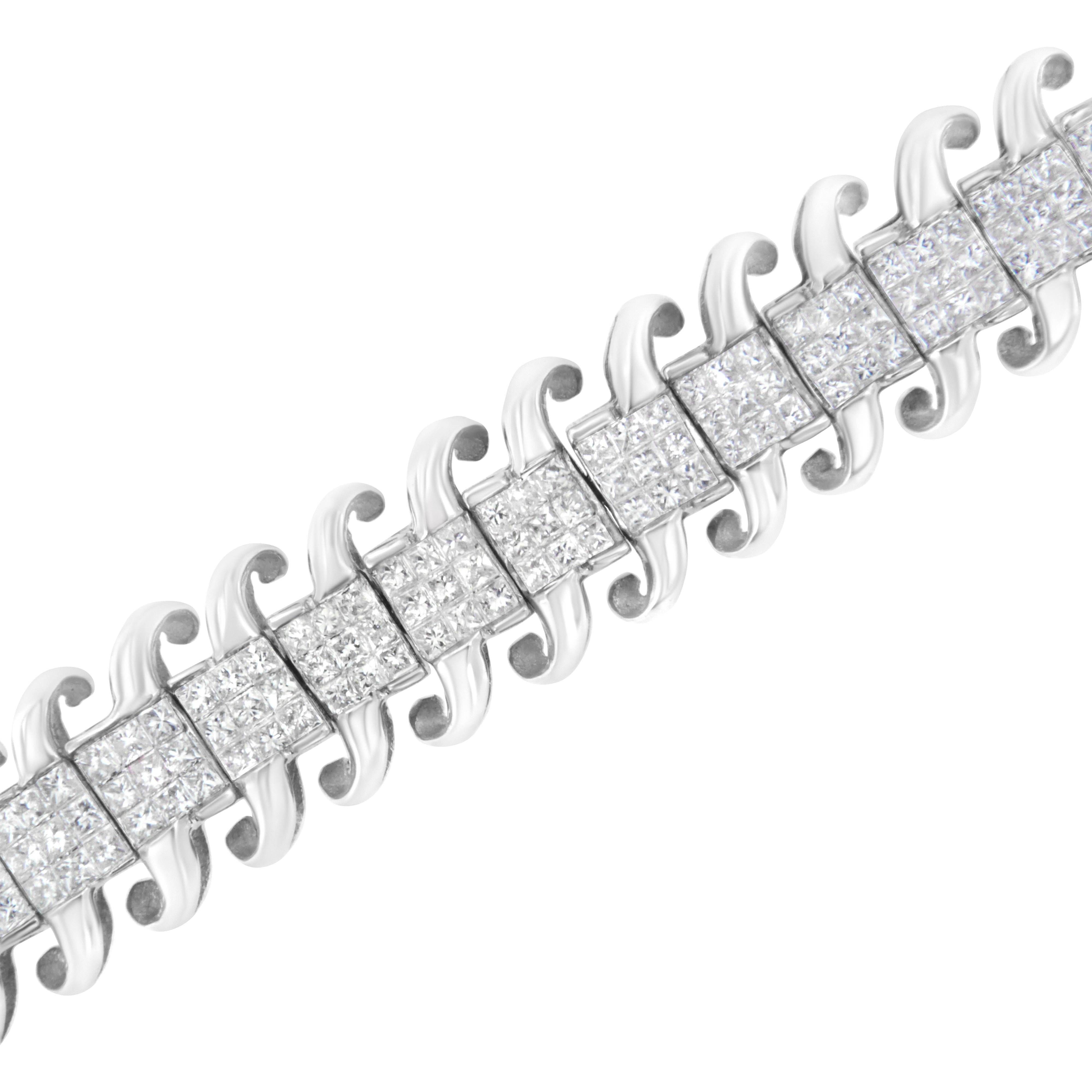 14K White Gold 5.0 Cttw Princess Cut Diamond 7" Invisible Set Wavy S-Link Tennis Bracelet G-H Color, SI1-SI2 Clarity on sale at MyriadMart