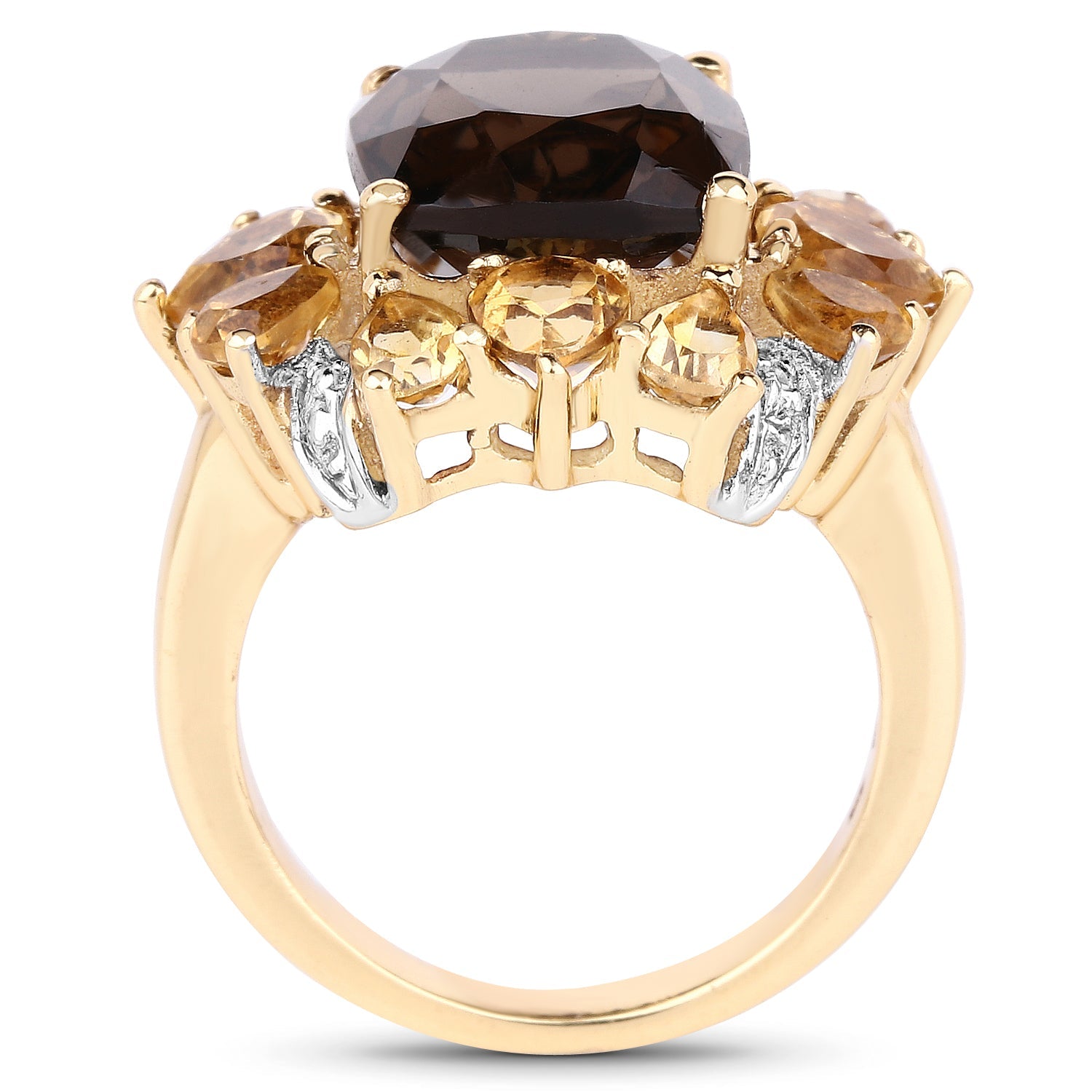 14K Yellow Gold Plated 7.10 Carat Genuine Smoky Quartz, Citrine & White Topaz Brass Ring on sale at MyriadMart