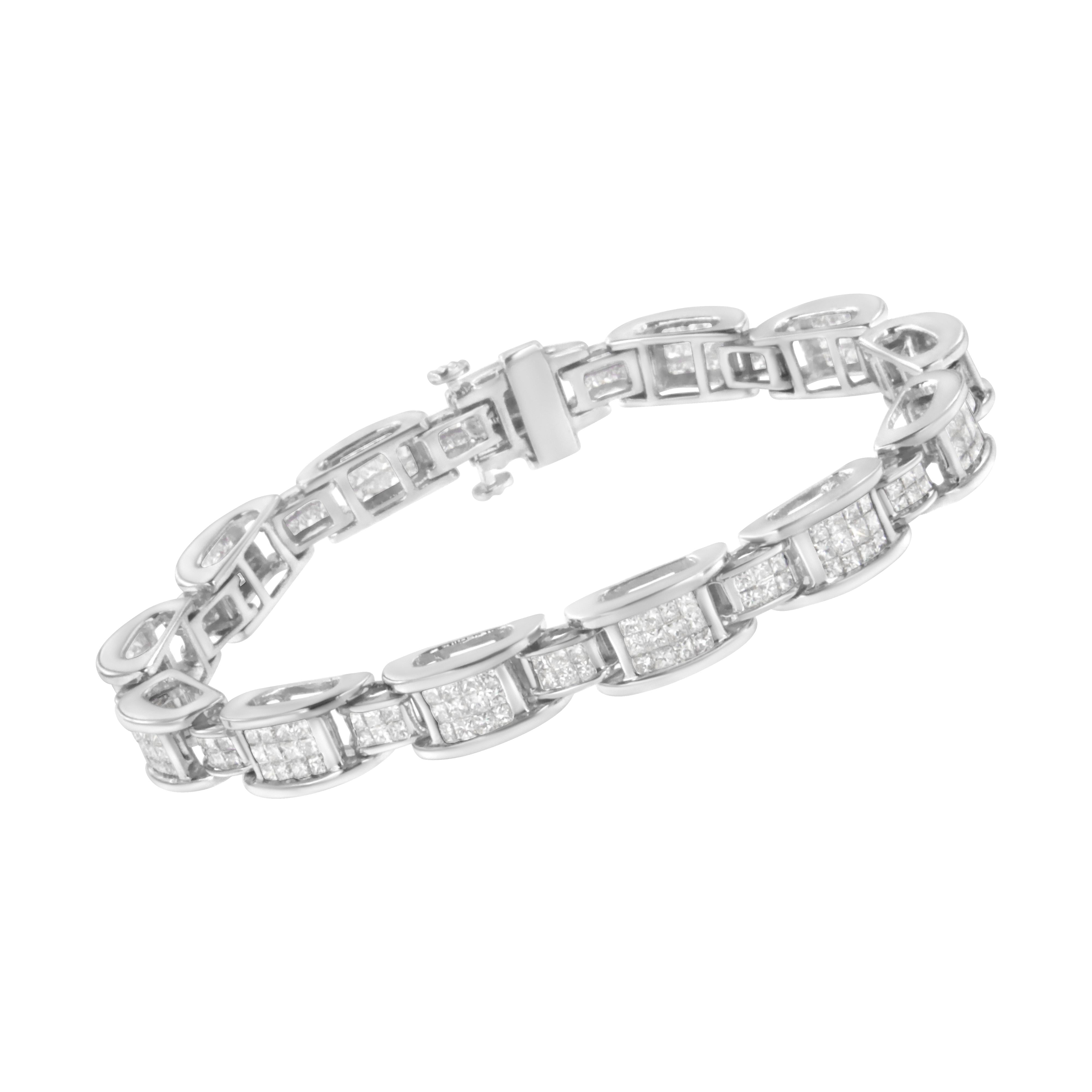 14K White Gold 5.0 Cttw Princess Cut Diamond Invisible Set Alternating Size D Shaped Links Tennis Bracelet H-I Color, SI2-I1 Clarity - 7†on sale at MyriadMart