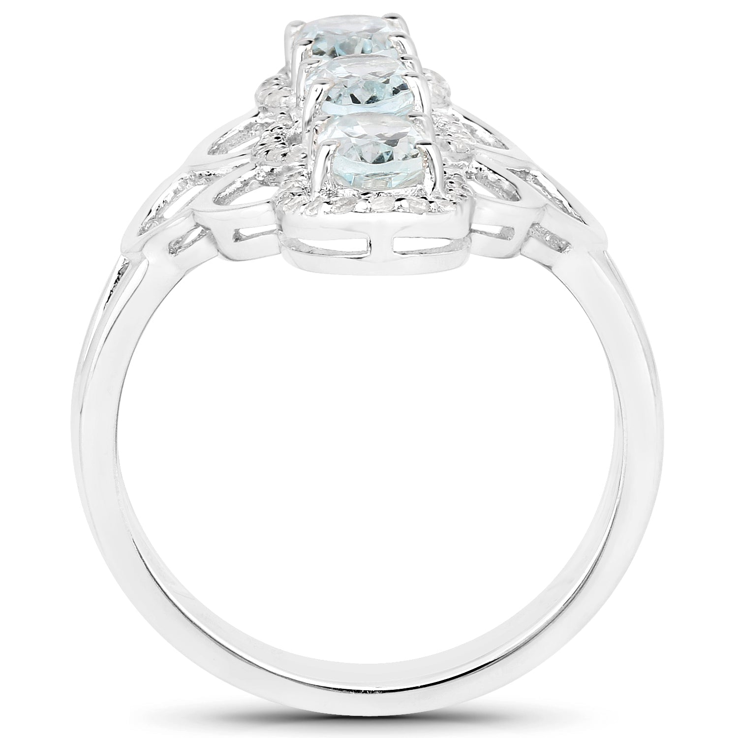 1.54 Carat Genuine Aquamarine and White Zircon .925 Sterling Silver Ring on sale at MyriadMart
