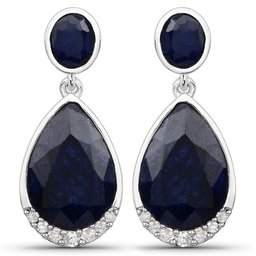 7.90 Carat Dyed Sapphire and White Diamond .925 Sterling Silver Earrings on sale at MyriadMart