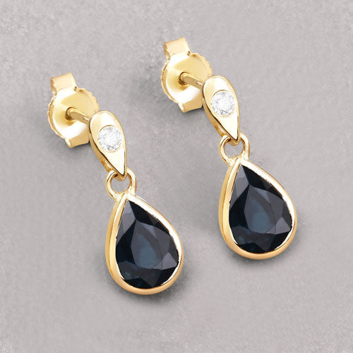 1.65 Carat Genuine Blue Sapphire and White Diamond 10K Yellow Gold Earrings on sale at MyriadMart