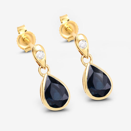 1.65 Carat Genuine Blue Sapphire and White Diamond 10K Yellow Gold Earrings on sale at MyriadMart