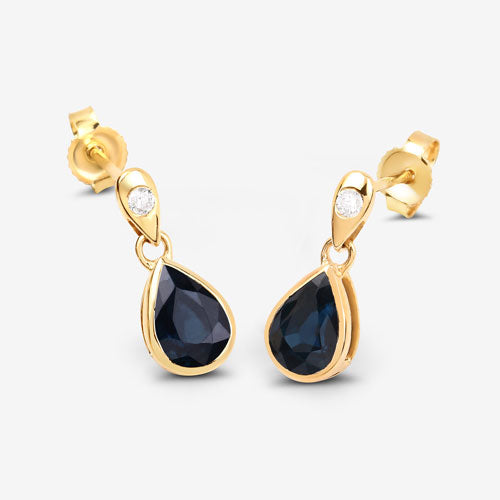 1.65 Carat Genuine Blue Sapphire and White Diamond 10K Yellow Gold Earrings on sale at MyriadMart