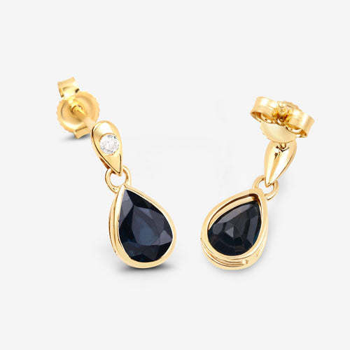 1.65 Carat Genuine Blue Sapphire and White Diamond 10K Yellow Gold Earrings on sale at MyriadMart