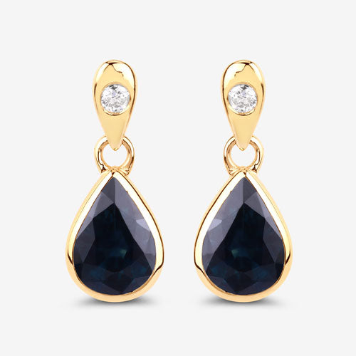 1.65 Carat Genuine Blue Sapphire and White Diamond 10K Yellow Gold Earrings on sale at MyriadMart
