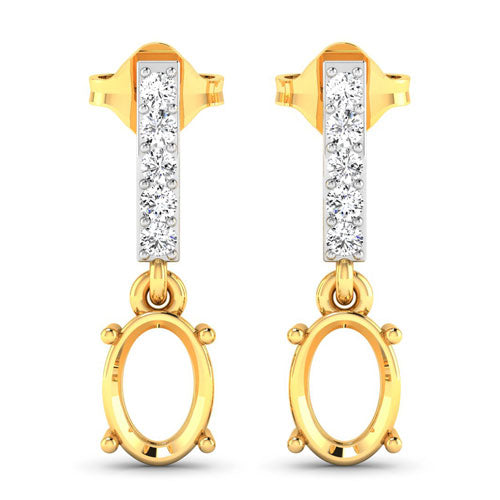 0.14 Carat Genuine White Diamond 14K Yellow Gold Semi Mount Earrings - holds 7x5mm Oval Gemstones on sale at MyriadMart