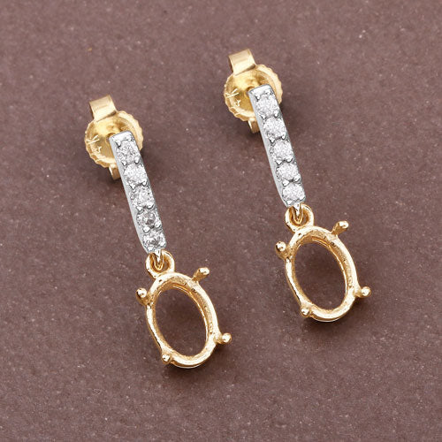 0.14 Carat Genuine White Diamond 14K Yellow Gold Semi Mount Earrings - holds 7x5mm Oval Gemstones on sale at MyriadMart