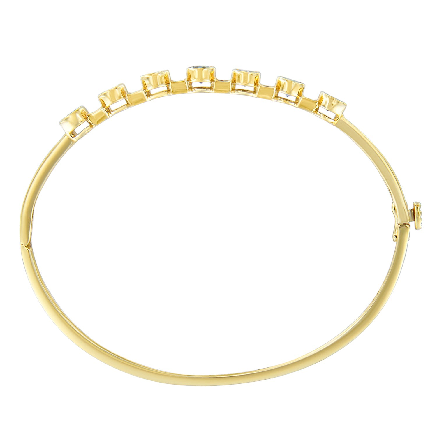 14K Yellow Gold Alternating Bezel Set 5MM Oval Shaped Tanzanite and 1/5 Cttw Diamond Bangle Bracelet (H-I Color, VS2-SI1 Clarity) - Fit's wrists up to 7.25" Inches