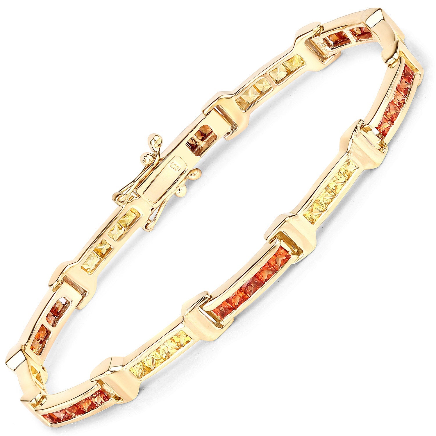 6.48 Carat Genuine Orange Sapphire and Yellow Sapphire .925 Sterling Silver Bracelet on sale at MyriadMart