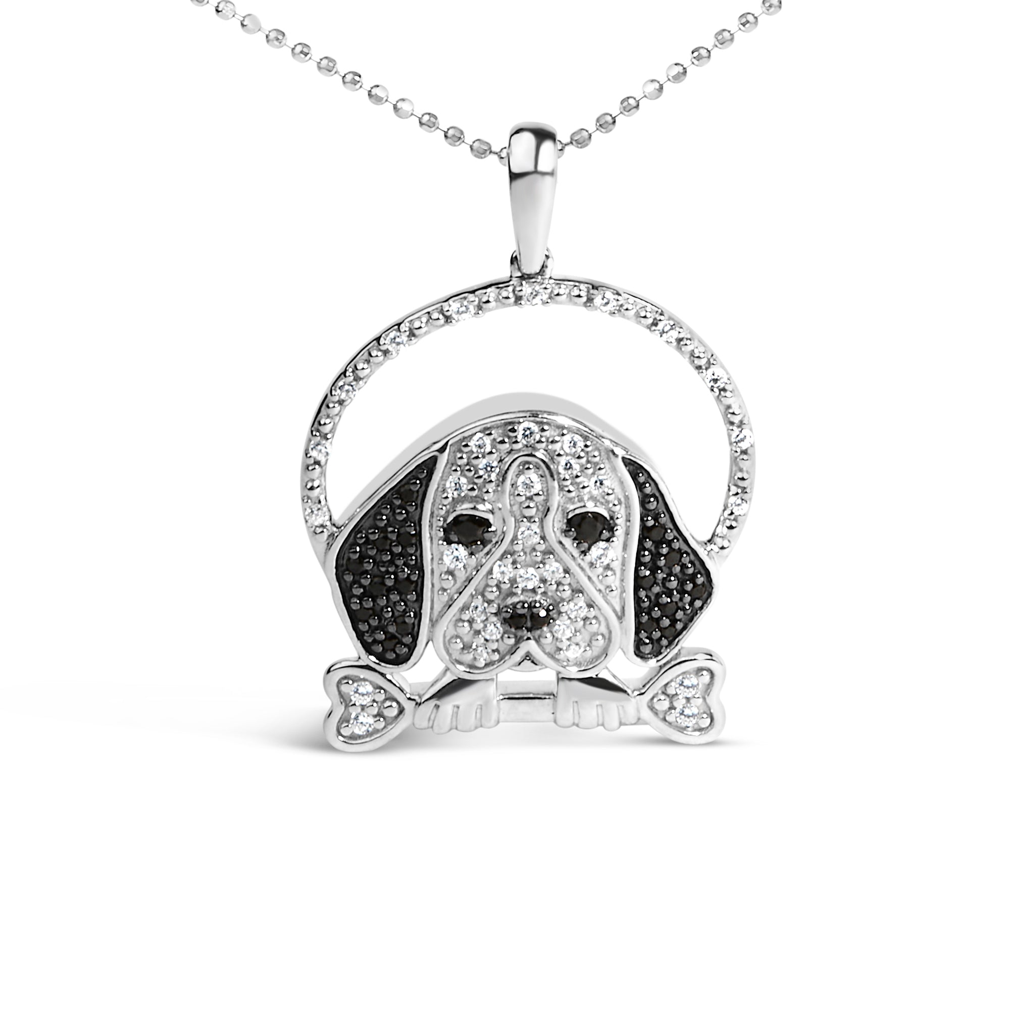 .925 Sterling Silver 1/4 Cttw White and Black Diamond Beagle Dog and Bone Pendant Necklace I-J Color, I2-I3 Clarity - 18" Inches on sale at MyriadMart