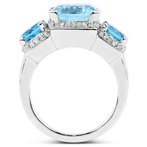 4.40 Carat Blue Topaz Ring with 2.70 Carat Multi-Gems in Sterling Silver on sale at MyriadMart