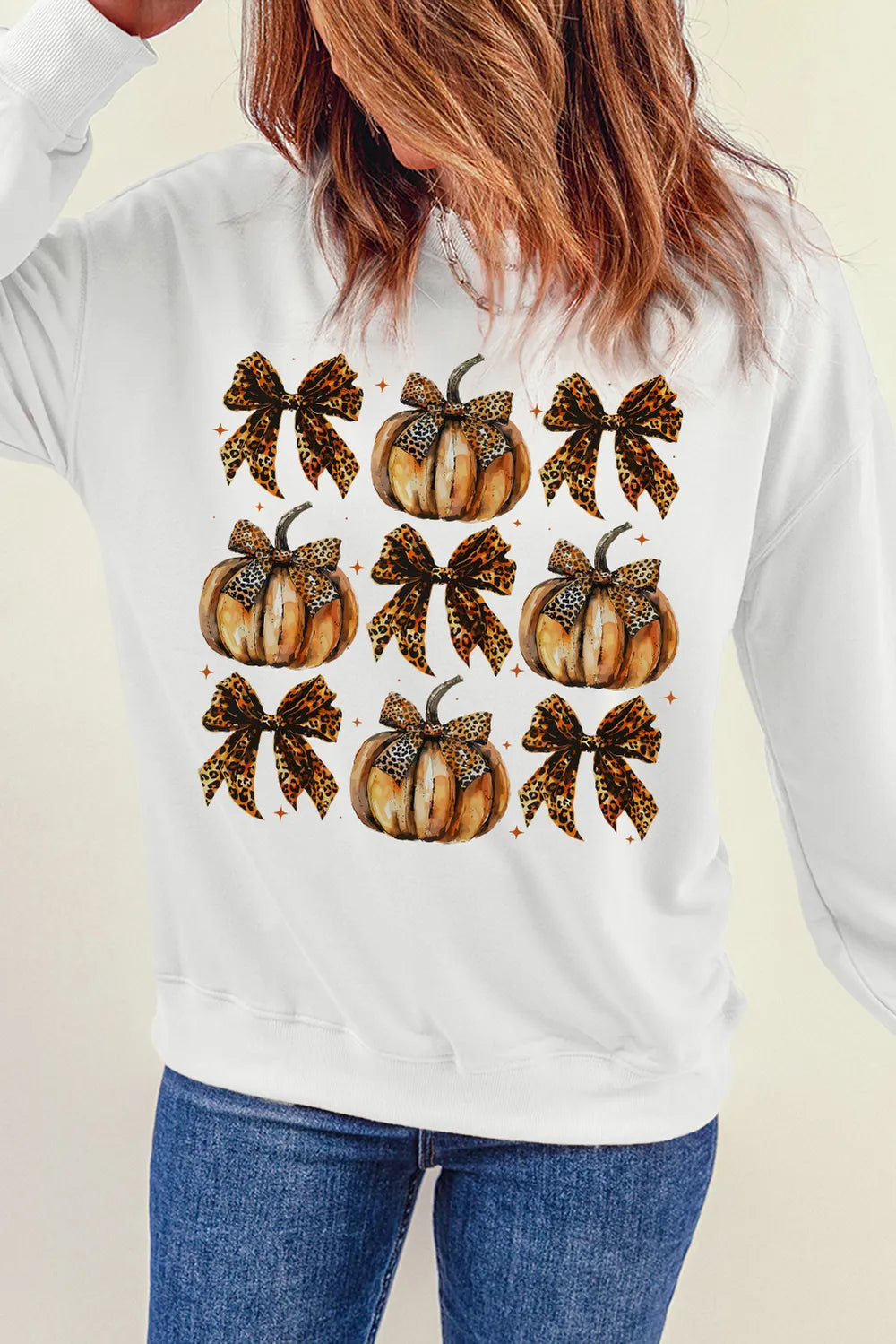 Pumpkin & Bow Graphic Long Sleeve Sweatshirt - MyriadMart