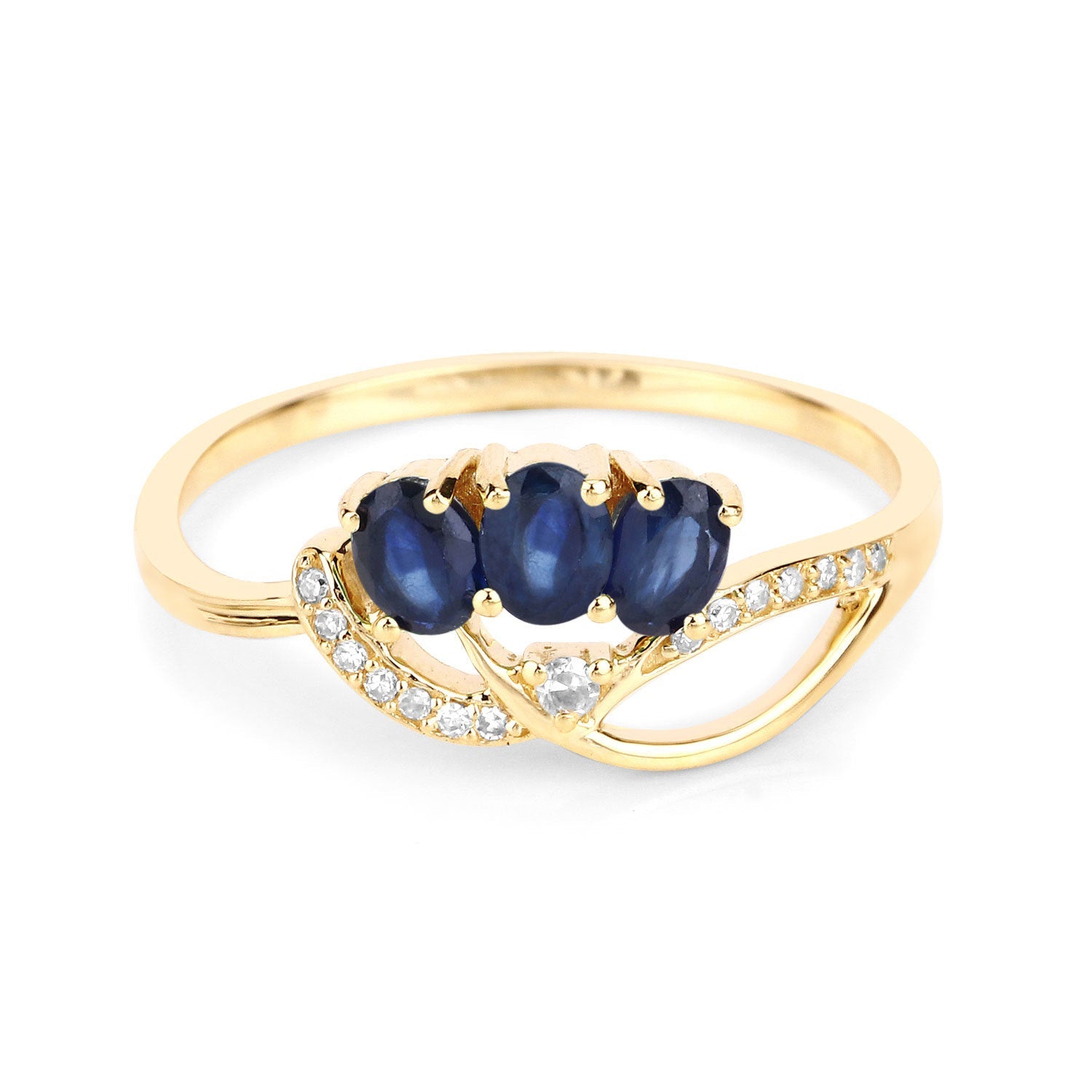 0.65 Carat Genuine Blue Sapphire and White Diamond 14K Yellow Gold Ring on sale at MyriadMart