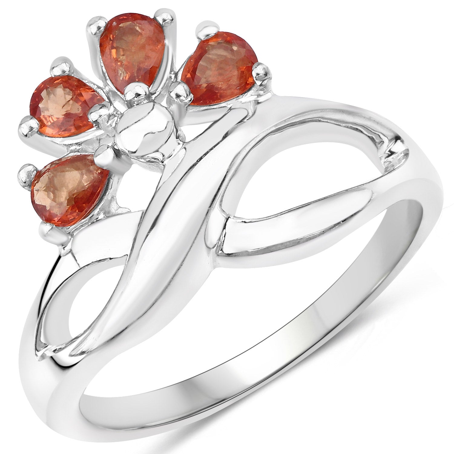 1.68 Carat Genuine Orange Sapphire .925 Sterling Silver Ring on sale at MyriadMart