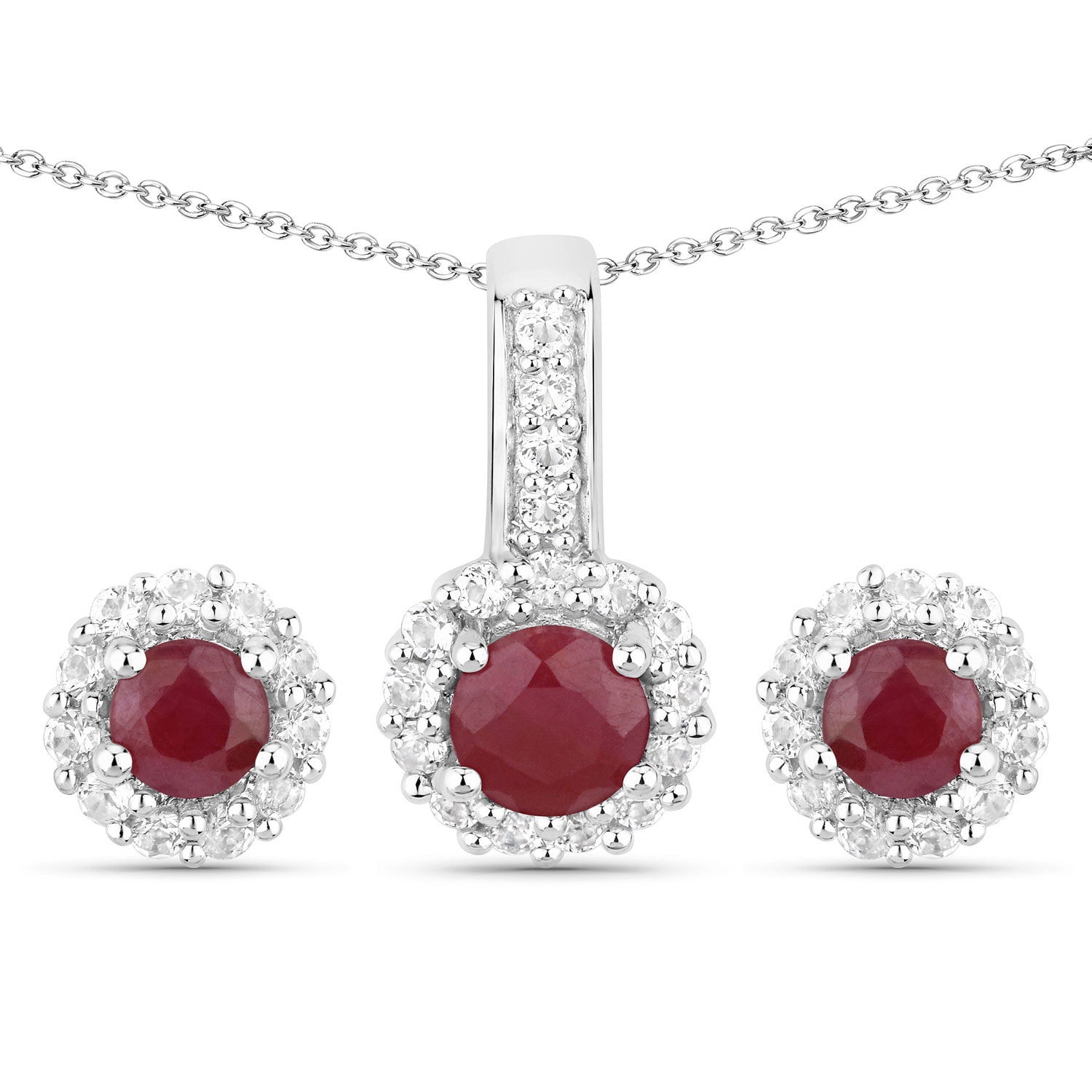 2.17 Carat Genuine Ruby and White Topaz .925 Sterling Silver Jewelry Set on sale at MyriadMart