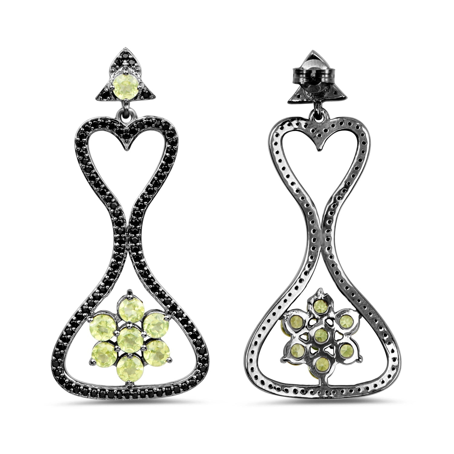 6.93 Carat Genuine Peridot and Black Spinel .925 Sterling Silver Earrings on sale at MyriadMart