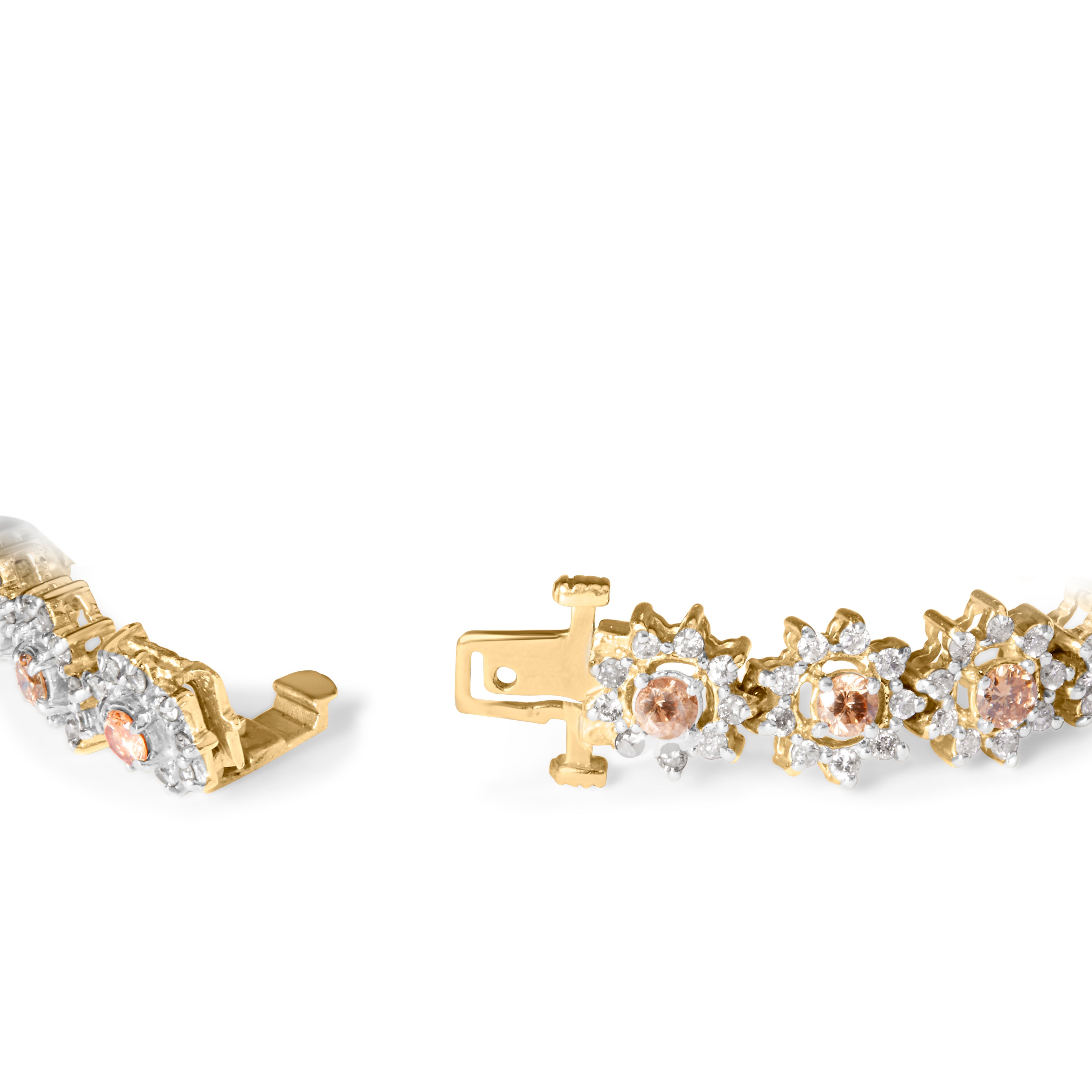 14K Yellow Gold 8.00 Cttw Champagne Diamond Floral Cluster Halo Link Bracelet H-I Color, I1-I2 Clarity on sale at MyriadMart