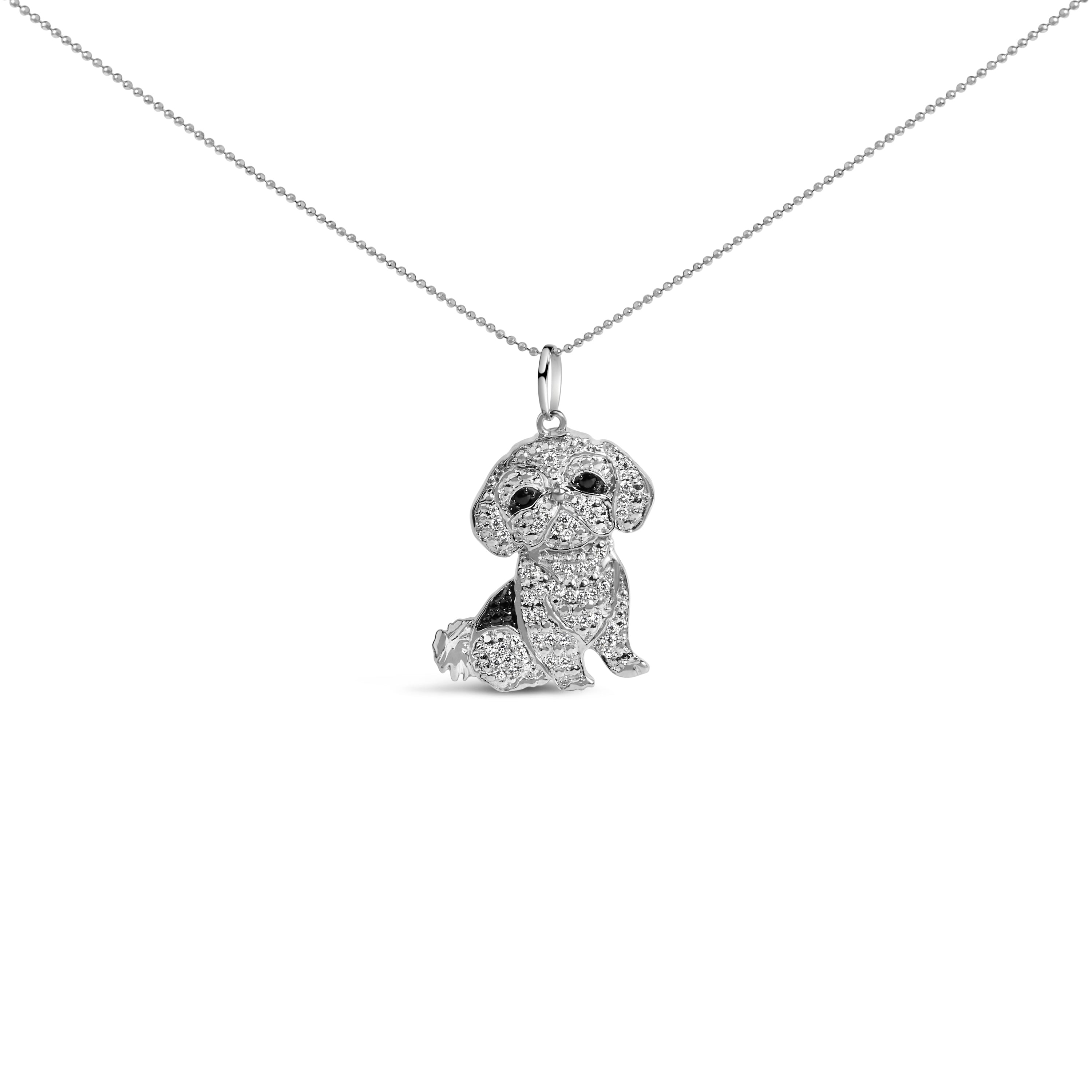 .925 Sterling Silver 1/2 Cttw White and Black Diamond Shih Tzu Dog 18" Pendant Necklace I-J Color, I2-I3 Clarity on sale at MyriadMart