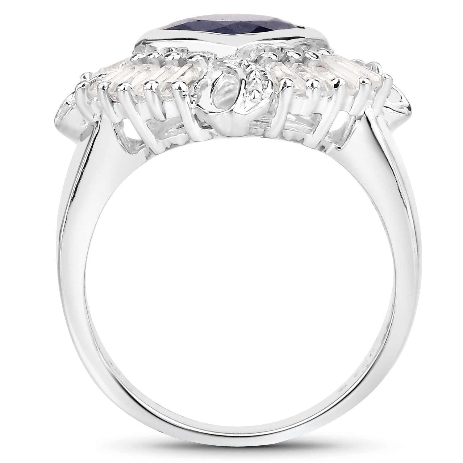 3.06 Carat Glass Filled Sapphire and White Topaz .925 Sterling Silver Ring on sale at MyriadMart