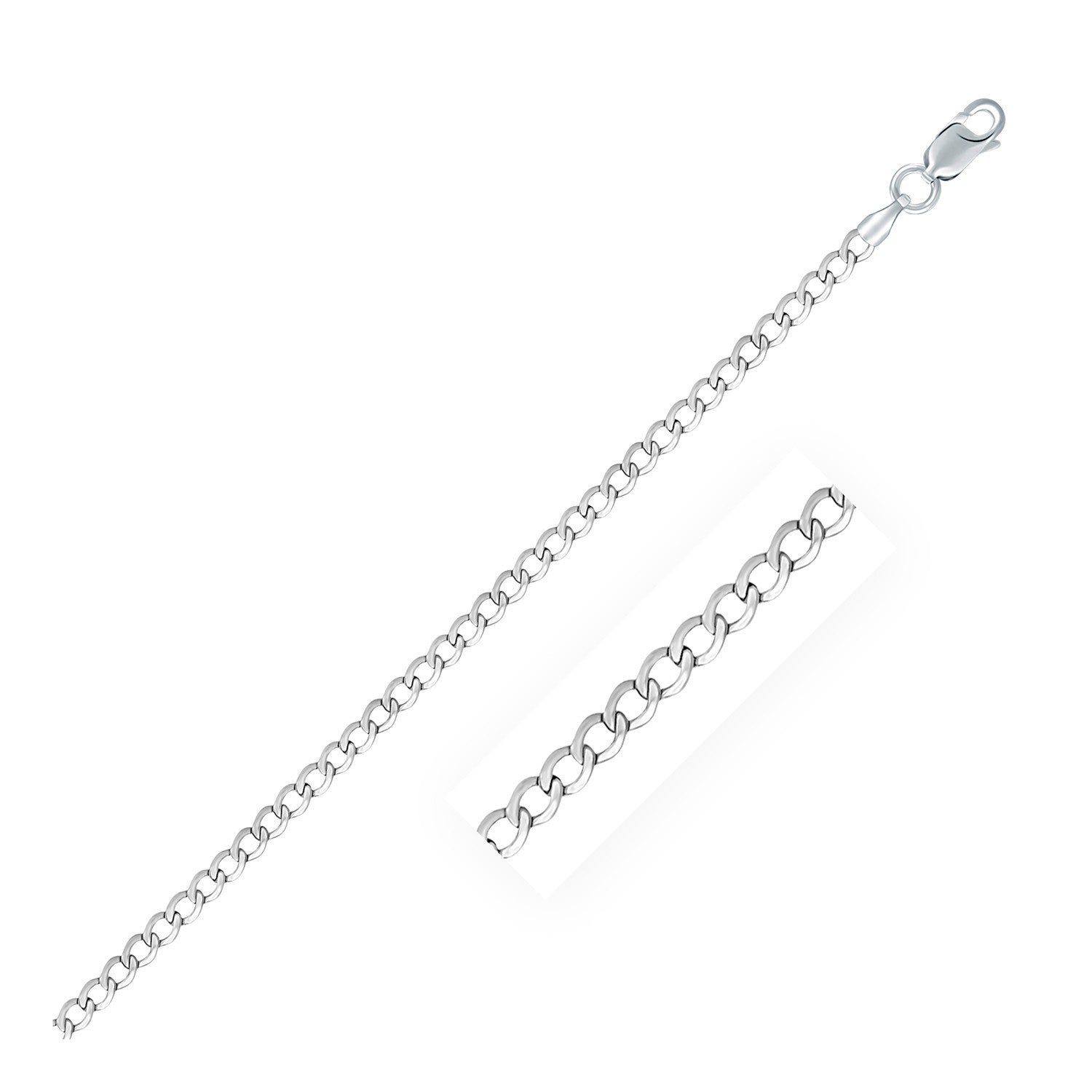 Rhodium Plated 3.0mm Sterling Silver Curb Style Chain on sale at MyriadMart