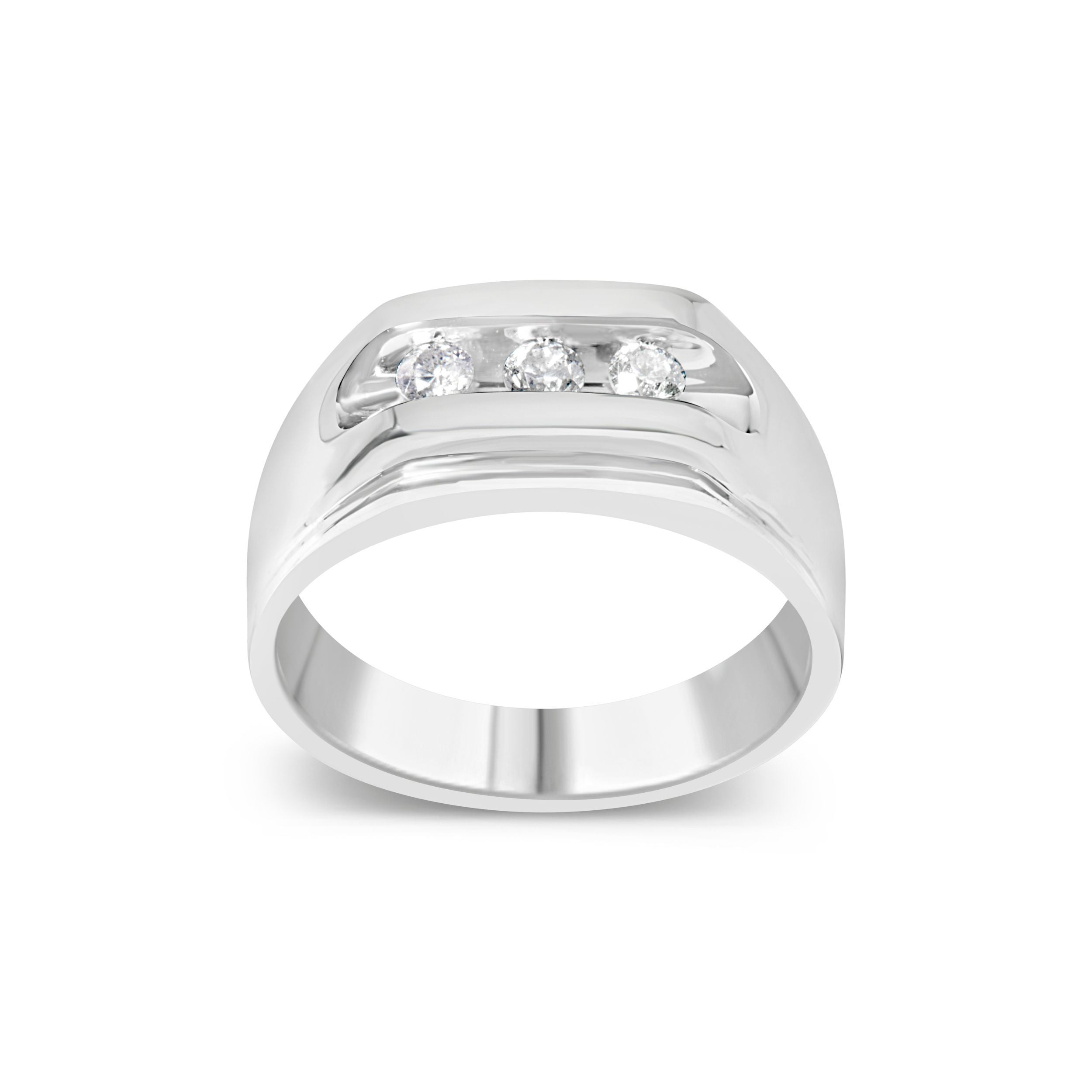 Men's .925 Sterling Silver 1/3 Cttw Diamond Channel Set 3 Stone Ring Band I-J Color, I3 Clarity - Ring Size 10 on sale at MyriadMart
