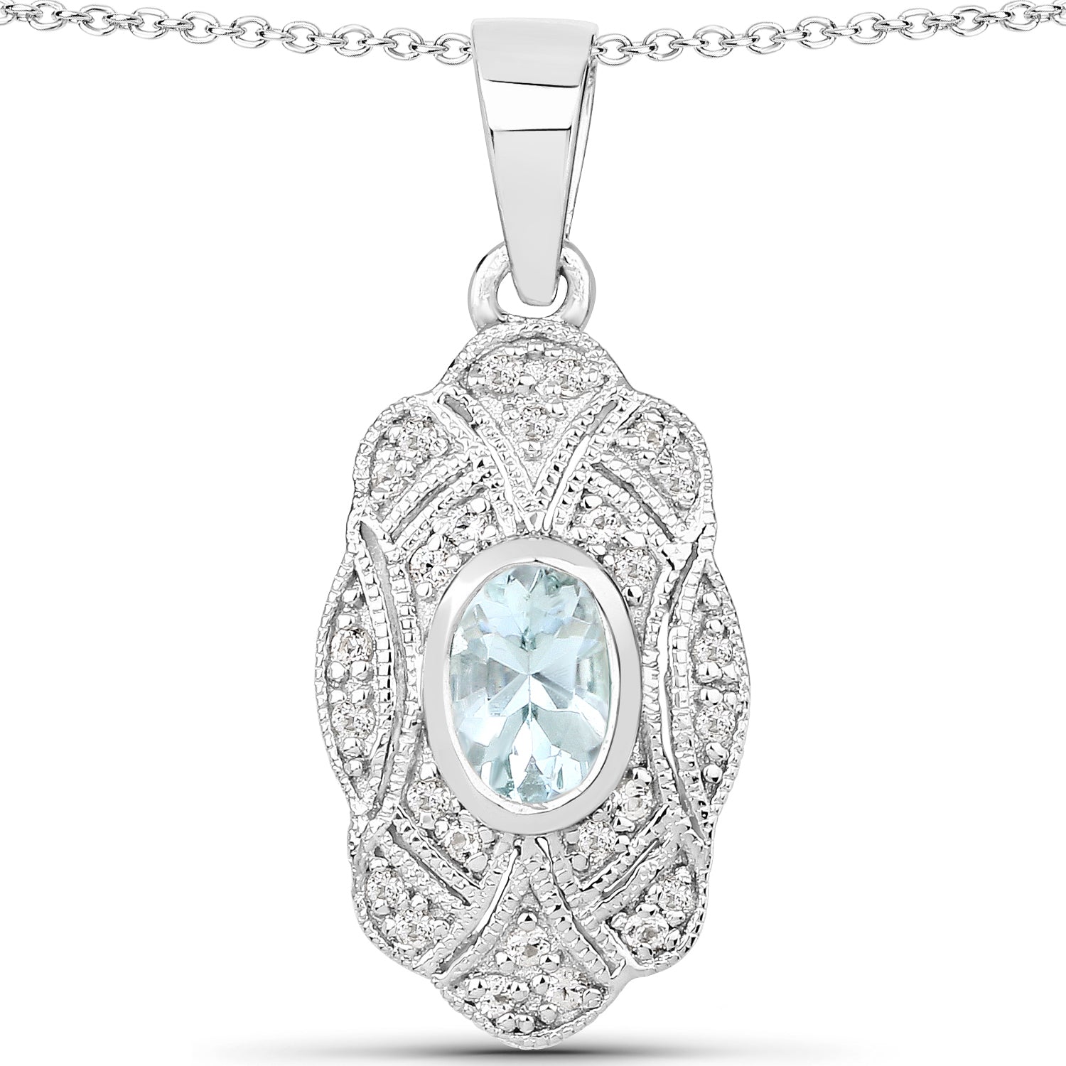 0.48 Carat Genuine Aquamarine and White Topaz .925 Sterling Silver Pendant on sale at MyriadMart