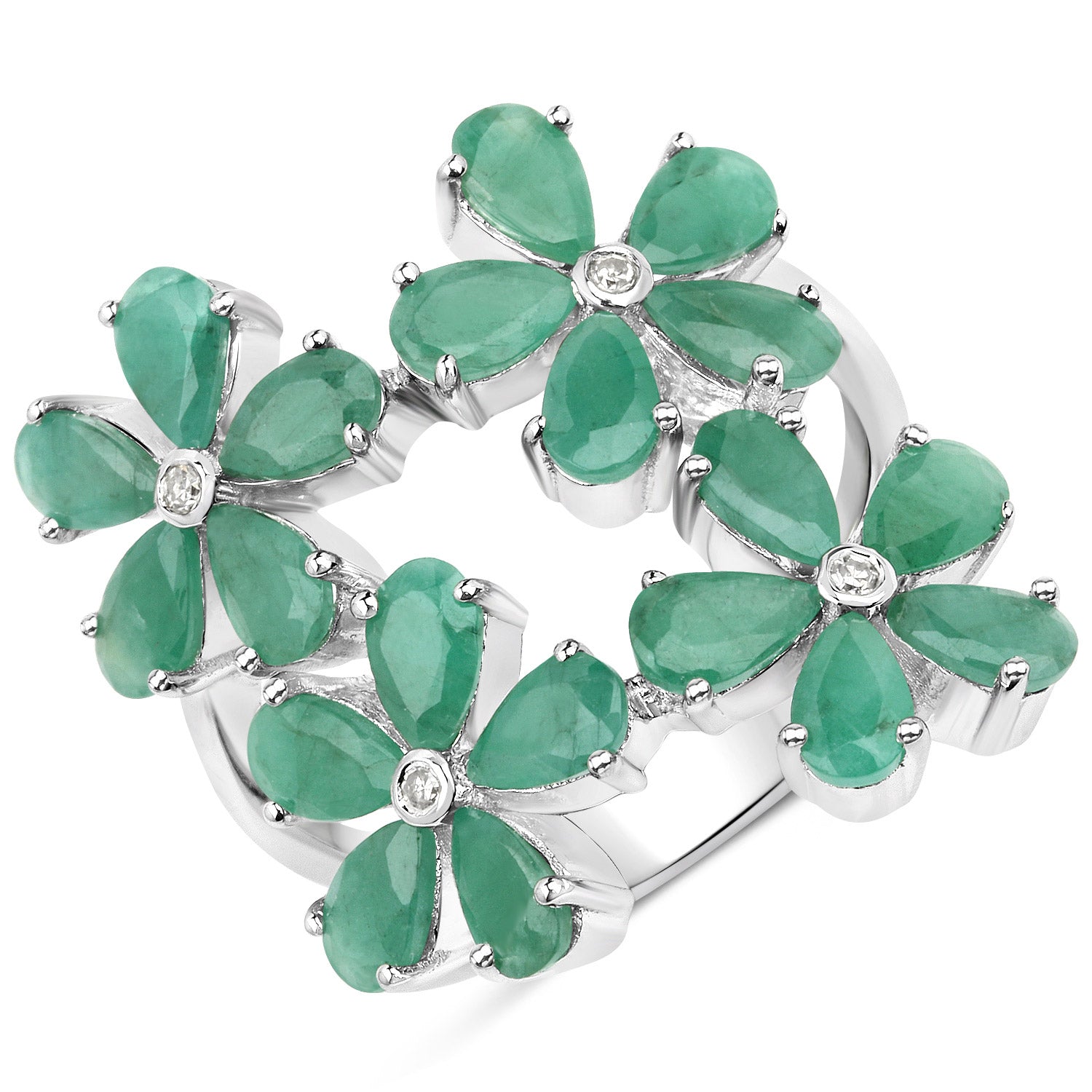 4.63 Carat Genuine Emerald and White Diamond .925 Sterling Silver Ring on sale at MyriadMart