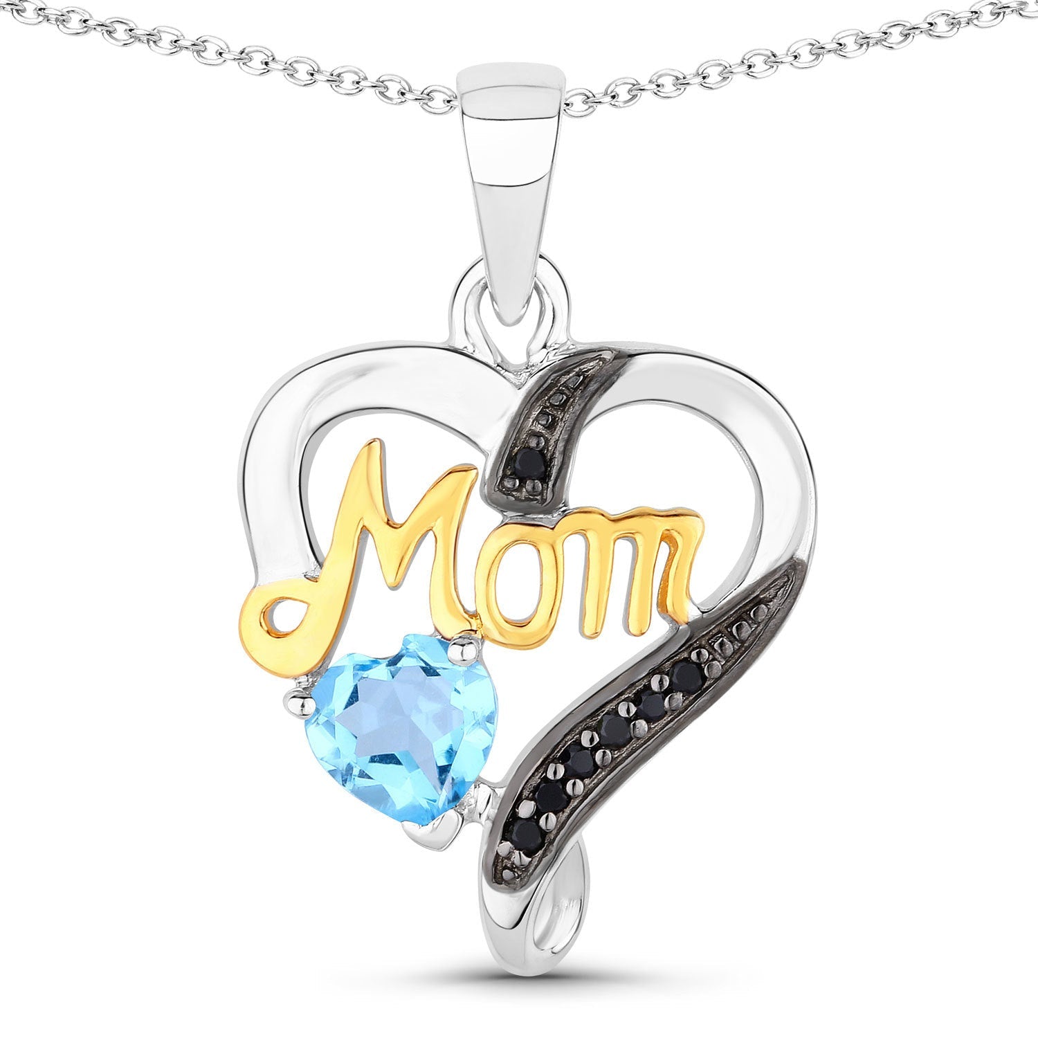 0.57 Carat Genuine Swiss Blue Topaz and Black Spinel .925 Sterling Silver Pendant on sale at MyriadMart
