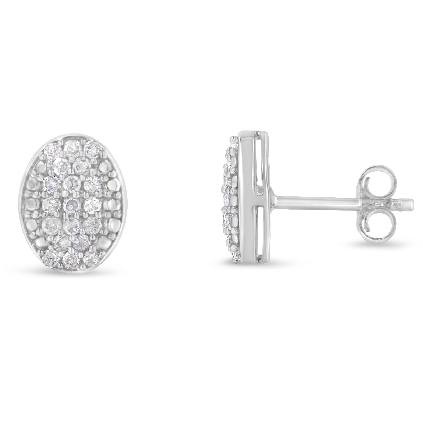 Sterling Silver Round Diamond Oval Cluster Earrings 1/2 cttw, I-J Color, I2-I3 Clarity on sale at MyriadMart