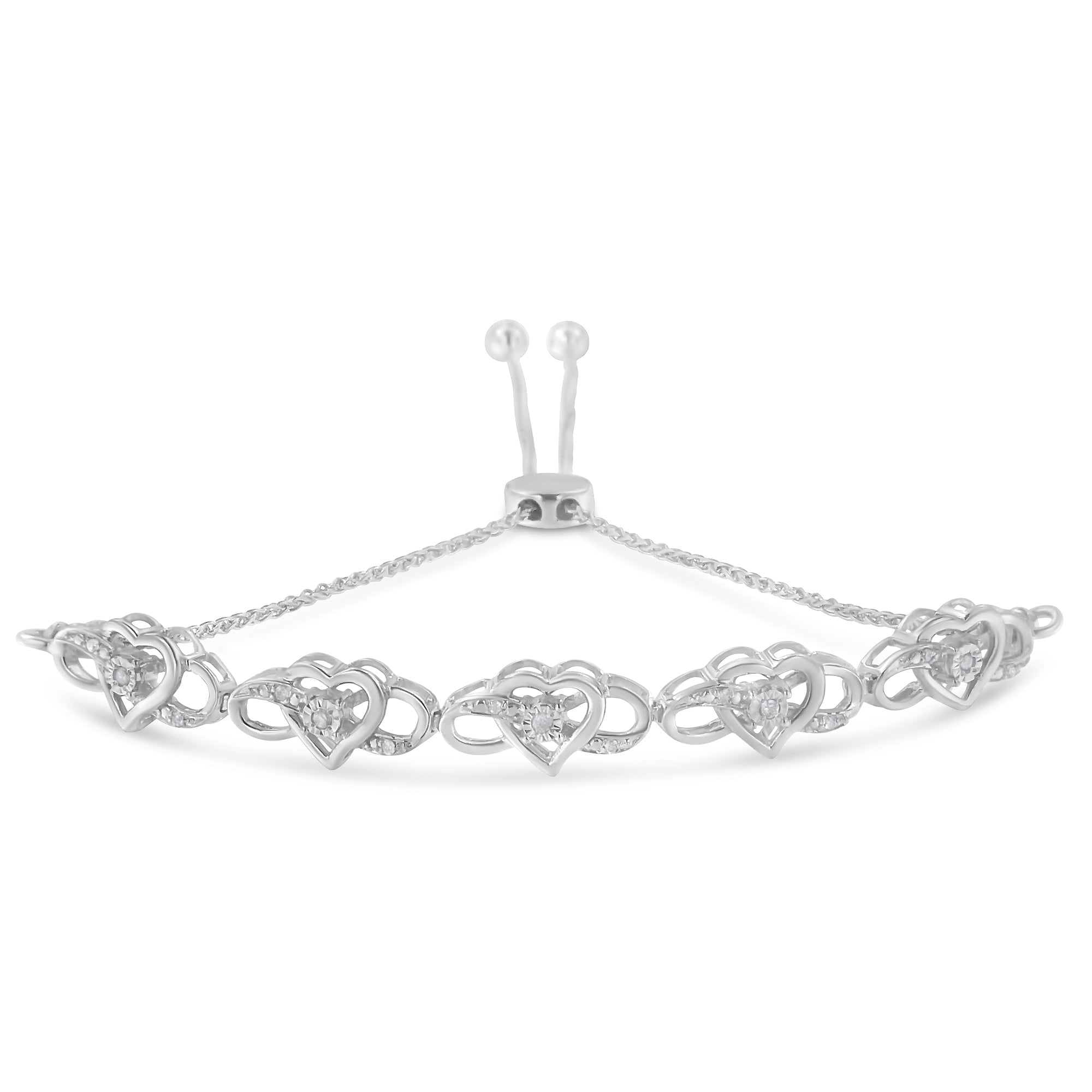 .925 Sterling Silver Miracle Set Diamond Accented Infinity Hearts 6â€-9†Adjustable Bolo Bracelet H-I Color, I2-I3 Clarity on sale at MyriadMart
