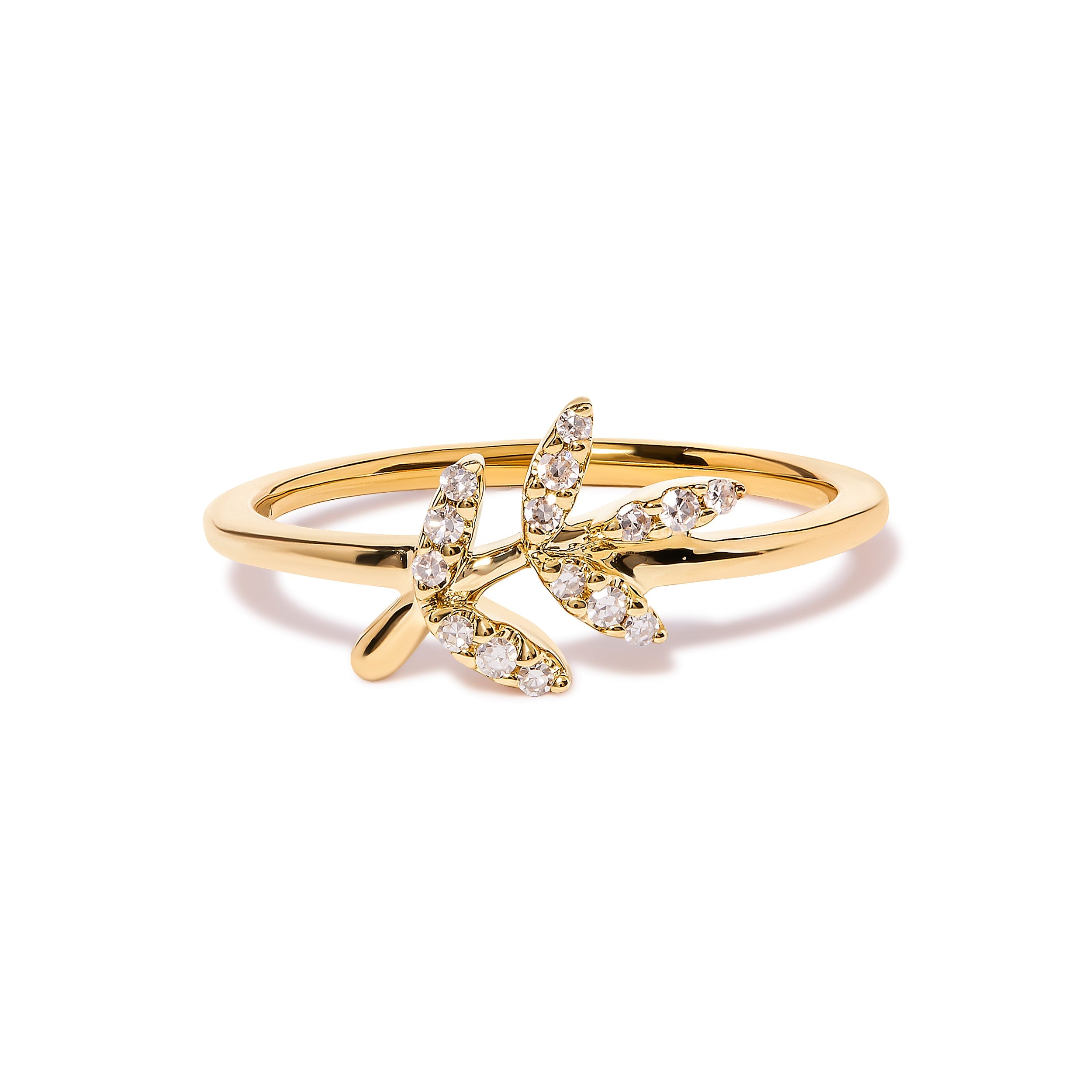 10K Yellow Gold 1/10 Cttw Diamond Leaf and Branch Ring H-I Color, I1-I2 Clarity - Ring Size 7 on sale at MyriadMart